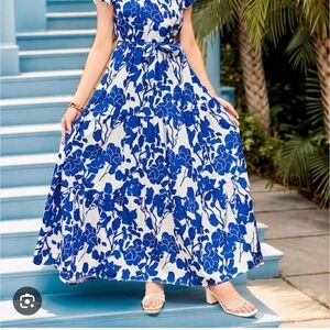 SHEIN Blue and White Midi Dress